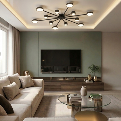 Lustra LED cu telecomanda, 120W, neagra, trei tipuri de lumina calda/naturala/rece, dimabila, aplicata, asimetrica