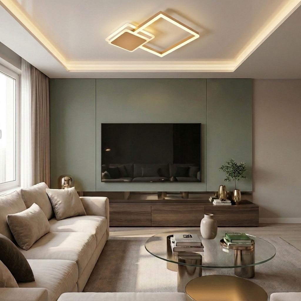 Lustră LED patrata 48W aurie - lustre-led.ro