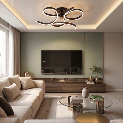 Lustra LED cu telecomanda, 360W, neagra, trei tipuri de lumina calda/naturala/rece, dimabila, aplicata, asimetrica
