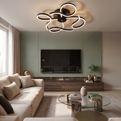 Lustra LED cu telecomanda, 289W, neagra, trei tipuri de lumina calda/naturala/rece, dimabila, aplicata, asimetrica