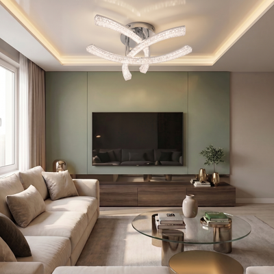 Lustra LED cu telecomanda, 80W, argintie, trei tipuri de lumina calda/naturala/rece, dimabila, aplicata, asimetrica