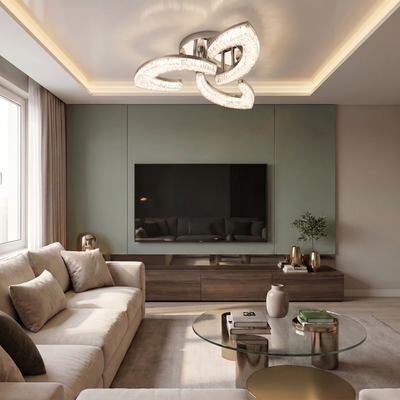 Lustra LED cu telecomanda, 80W, argintie, trei tipuri de lumina calda/naturala/rece, dimabila, aplicata, asimetrica