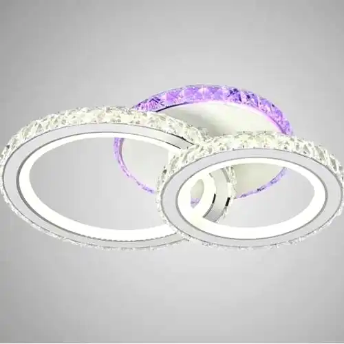 Lustra LED cu telecomanda, argintie, rotunda, 56W, trei tipuri de lumina calda/naturala/rece si RGB, 43x30x13cm, aplicata, moderna 2938