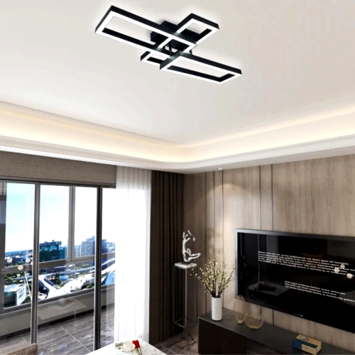 Lustra LED cu telecomanda, neagra, patrata, 50W, trei tipuri de lumina, calda/neutra/rece, dimabila, 63.5x34.5x13cm, aplicata, moderna 2611