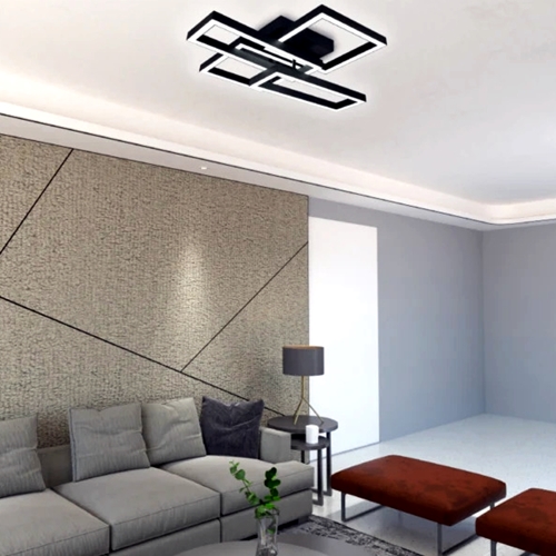 Lustra LED cu telecomanda, neagra, patrata, 75W, trei tipuri de lumina, calda/neutra/rece, dimabila, 56x48x13cm, aplicata, moderna 2614