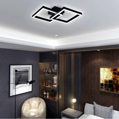 Lustra LED cu telecomanda, neagra, patrata, 75W, trei tipuri de lumina, calda/neutra/rece, dimabila, 52x33x7cm, aplicata, moderna 2615