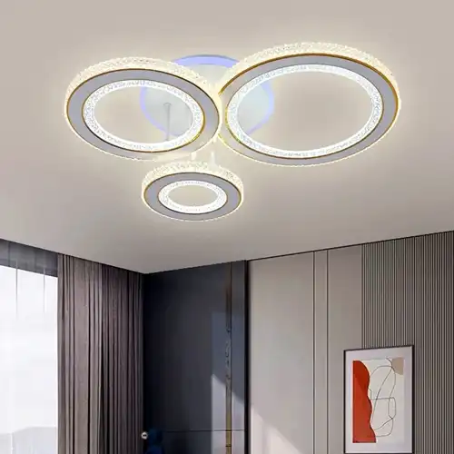 Lustra LED cu telecomanda, alba cu auriu, rotunda, 59W, trei tipuri de lumina calda/naturala/rece si RGB, dimabila, 56x42x19cm, aplicata, moderna 2639