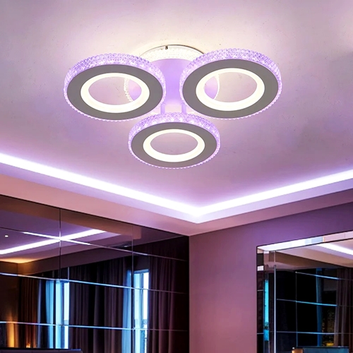 Lustra LED cu telecomanda, alba, rotunda, 76W, trei tipuri de lumina calda/naturala/rece si RGB, dimabila, 40x40x10cm, aplicata, moderna 2652