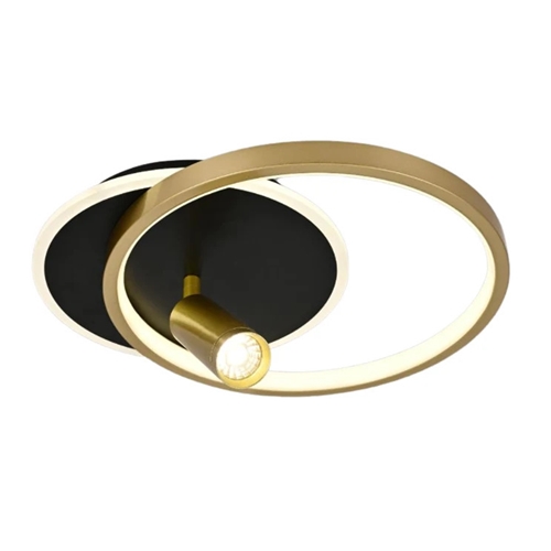 Lustra LED cu telecomanda, aurie cu negru, rotunda, 76W, trei tipuri de lumina calda/naturala/rece, dimabila, 35x30x10cm, aplicata, moderna 2724