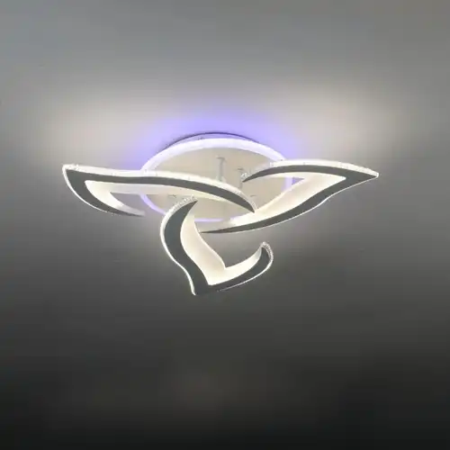 Lustra LED cu telecomanda, alba, asimetrica, 130W, trei tipuri de lumina calda/naturala/rece si RGB, dimabila, 48x48x10cm, aplicata, moderna 2782