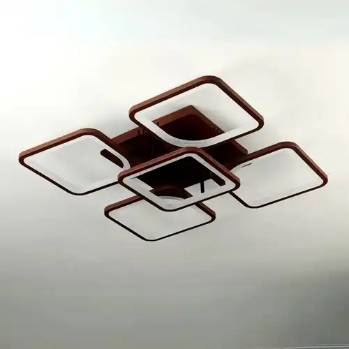 Lustra LED cu telecomanda, maro, patrata, 182W, trei tipuri de lumina calda/naturala/rece, dimabila, 60x60x15cm, aplicata, moderna 2783