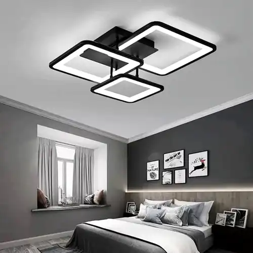 Lustra LED cu telecomanda, neagra, patrata, 112W, trei tipuri de lumina calda/naturala/rece, dimabila, 53x51x12cm, aplicata, moderna 2787