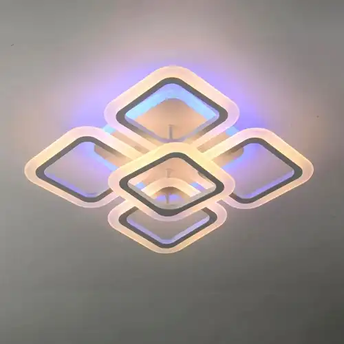 Lustra LED cu telecomanda, alba, patrata, 58W, trei tipuri de lumina calda/naturala/rece si RGB, dimabila, 40x40x15cm, aplicata, moderna 2790