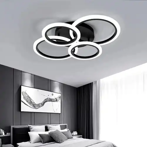 Lustra LED cu telecomanda, neagra, rotunda, 76W, trei tipuri de lumina calda/naturala/rece, dimabila, 58x42x13cm, aplicata, moderna 2792