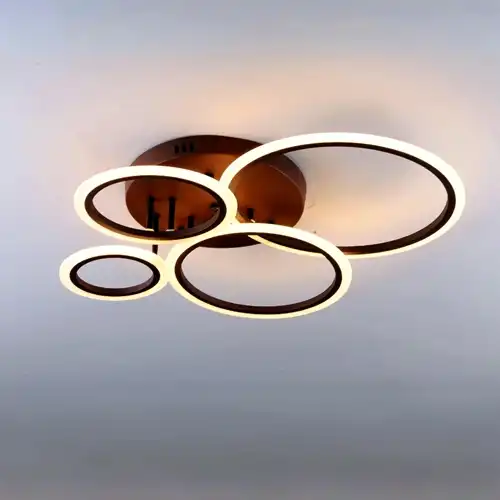 Lustra LED cu telecomanda, maro, rotunda, 118W, trei tipuri de lumina calda/naturala/rece, dimabila, 68x53x15cm, aplicata, moderna 2794