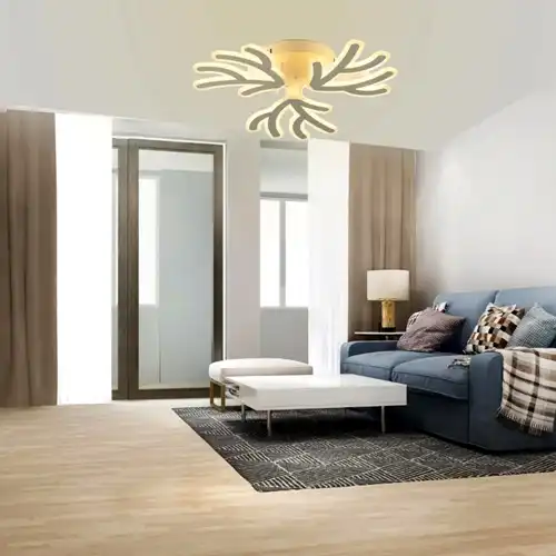 Lustra LED cu telecomanda, alba, asimetrica, 150W, trei tipuri de lumina calda/naturala/rece, dimabila, 50x50x10cm, aplicata, moderna 2802