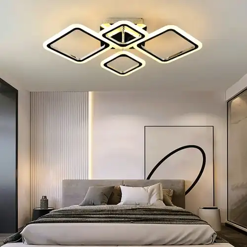 Lustra LED cu telecomanda, argintie, patrata, 96W, trei tipuri de lumina calda/naturala/rece, dimabila, 73x48x15cm, aplicata, moderna 2803