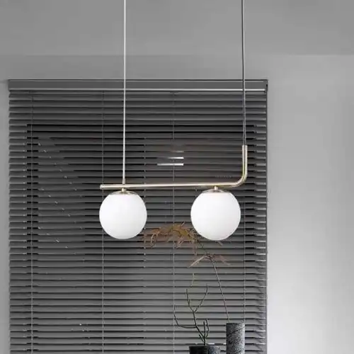 Lustra LED cu abajururi, aurie, liniara, 44x13x100cm, tip bec 2xE27, suspendata, moderna LC3666