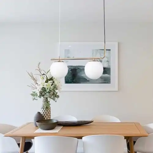 Lustra LED cu abajururi, aurie, liniara, 44x13x100cm, tip bec 2xE27, suspendata, moderna LC3666