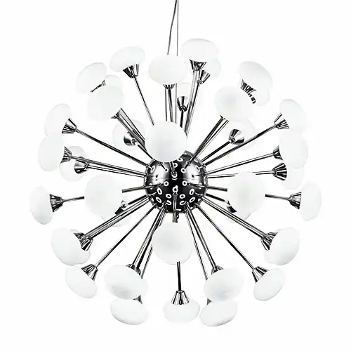 Lustra LED cu abajururi, argintie, rotunda, 65x65x150cm, tip bec 42xG9, suspendata, moderna LC3398