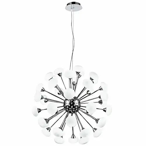Lustra LED cu abajururi, argintie, rotunda, 65x65x150cm, tip bec 42xG9, suspendata, moderna LC3398
