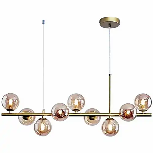 Lustra LED cu abajururi, aurie, liniara, 85x30x100cm, tip bec 9xE27, suspendata, moderna LC3400