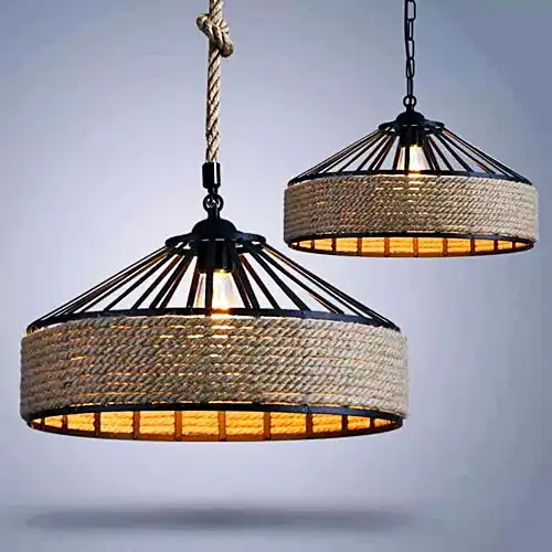 Lustra LED rustica, neagra, rotunda, 41x41x100cm, tip bec 1xE27, suspendata, moderna