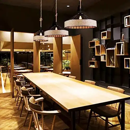 Lustra LED rustica, neagra, rotunda, 41x41x100cm, tip bec 1xE27, suspendata, moderna