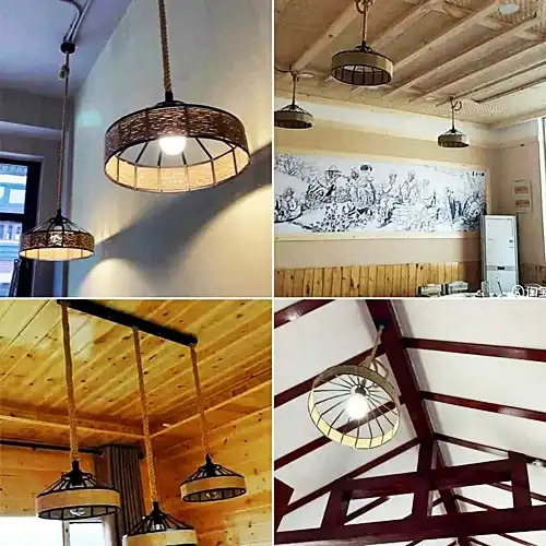 Lustra LED rustica, neagra, rotunda, 31x31x100cm, tip bec 1xE27, suspendata, moderna LC3411