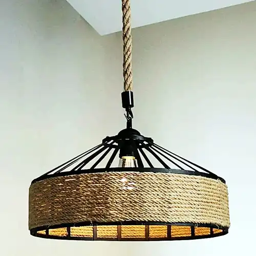 Lustra LED rustica, neagra, rotunda, 31x31x100cm, tip bec 1xE27, suspendata, moderna LC3411