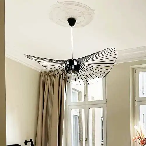 Lustra LED rustica, neagra, rotunda, 100x100x120cm, tip bec 1xE27, suspendata, moderna