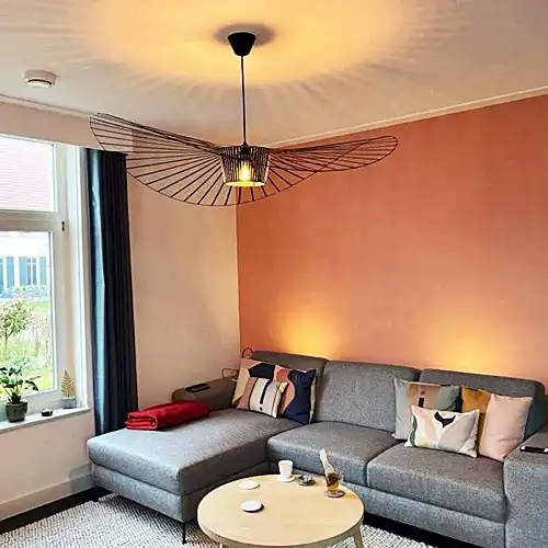 Lustra LED rustica, neagra, rotunda, 60x100x120cm, tip bec 1xE27, suspendata, moderna