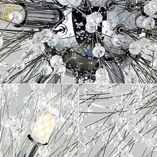 Lustra LED cu abajururi, argintie, rotunda, 50x50x120cm, tip bec 12xG9, suspendata, moderna LC3422