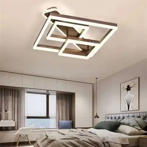 Lustra LED cu telecomanda, maro, asimetrica, 240W, trei tipuri de lumina calda/naturala/rece, dimabila, 60x45x11cm, aplicata, moderna 3787