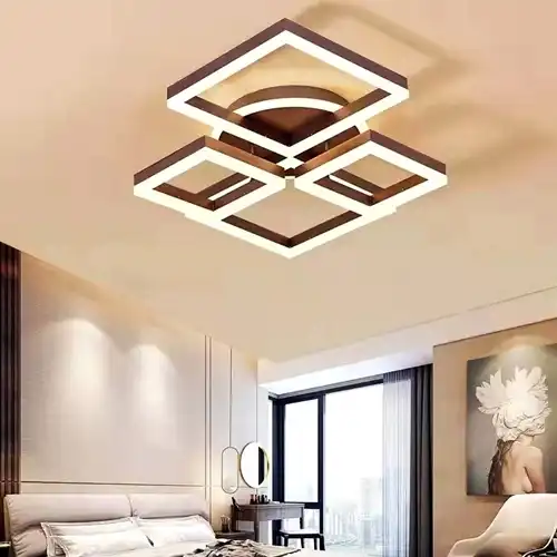 Lustra LED cu telecomanda, maro, patrata, 240W, trei tipuri de lumina calda/naturala/rece, dimabila, 64x40x9cm, aplicata, moderna 2900