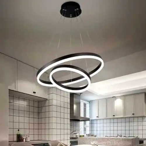 Lustra LED cu telecomanda, maro, rotunda, 43W, trei tipuri de lumina calda/naturala/rece, dimabila, 50x50x100cm, suspendata, moderna 3086