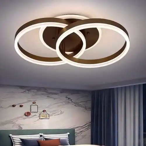 Lustra LED cu telecomanda, maro, rotunda, 90W, trei tipuri de lumina calda/naturala/rece, dimabila, 48x33x9cm, aplicata, moderna 2875