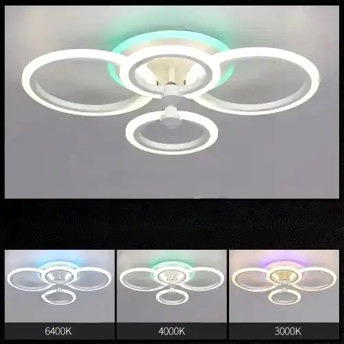 Lustra LED cu telecomanda, alba, rotunda, 90W, trei tipuri de lumina calda/naturala/rece si RGB, dimabila, 58x43x13cm, aplicata, moderna 2868