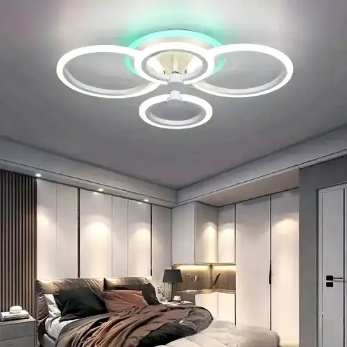 Lustra LED cu telecomanda, alba, rotunda, 90W, trei tipuri de lumina calda/naturala/rece si RGB, dimabila, 58x43x13cm, aplicata, moderna 2868