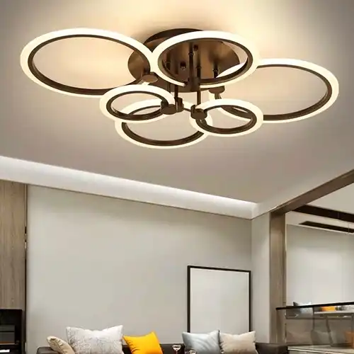 Lustra LED cu telecomanda, maro, rotunda, 160W, trei tipuri de lumina calda/naturala/rece, dimabila, 75x55x16cm, aplicata, moderna 2871