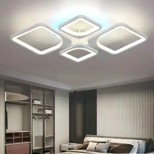 Lustra LED cu telecomanda, alba, patrata, 100W, trei tipuri de lumina calda/naturala/rece si RGB, dimabila, 53x35x6cm, aplicata, moderna 2918