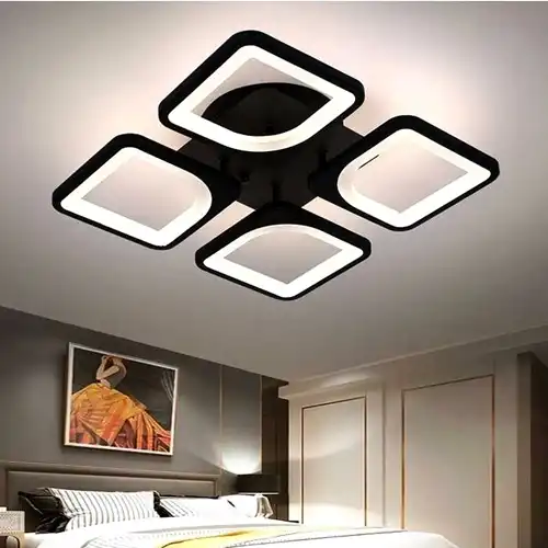 Lustra LED cu telecomanda, neagra, patrata, 88W, trei tipuri de lumina calda/naturala/rece, dimabila, 42x42x10cm, aplicata, moderna 2887