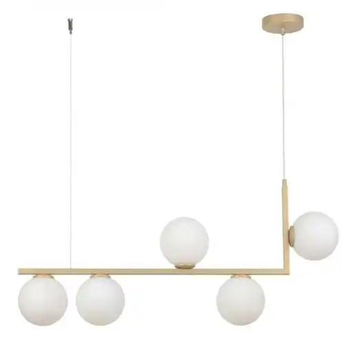 Lustra LED cu abajururi, aurie, liniara, 79x13x100cm, tip bec 5xE27, suspendata, moderna LC3703