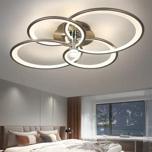 Lustra LED cu telecomanda, maro, rotunda, 58W, trei tipuri de lumina calda/naturala/rece, dimabila, 53x53x27cm, aplicata, moderna 3772