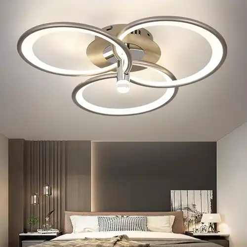 Lustra LED cu telecomanda, maro, rotunda, 144W, trei tipuri de lumina calda/naturala/rece, dimabila, 52x52x20cm, aplicata, moderna 3805