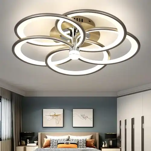 Lustra LED cu telecomanda, maro, rotunda, 144W, trei tipuri de lumina calda/naturala/rece, dimabila, 52x52x20cm, aplicata, moderna 2975