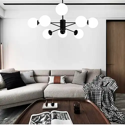 Lustra LED cu abajururi, neagra, rotunda, 90x90x85cm, tip bec 8xE27, suspendata, moderna LC3380