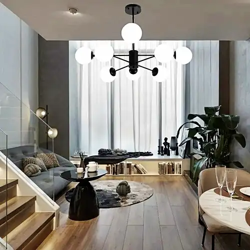 Lustra LED cu abajururi, neagra, rotunda, 90x90x85cm, tip bec 8xE27, suspendata, moderna LC3380