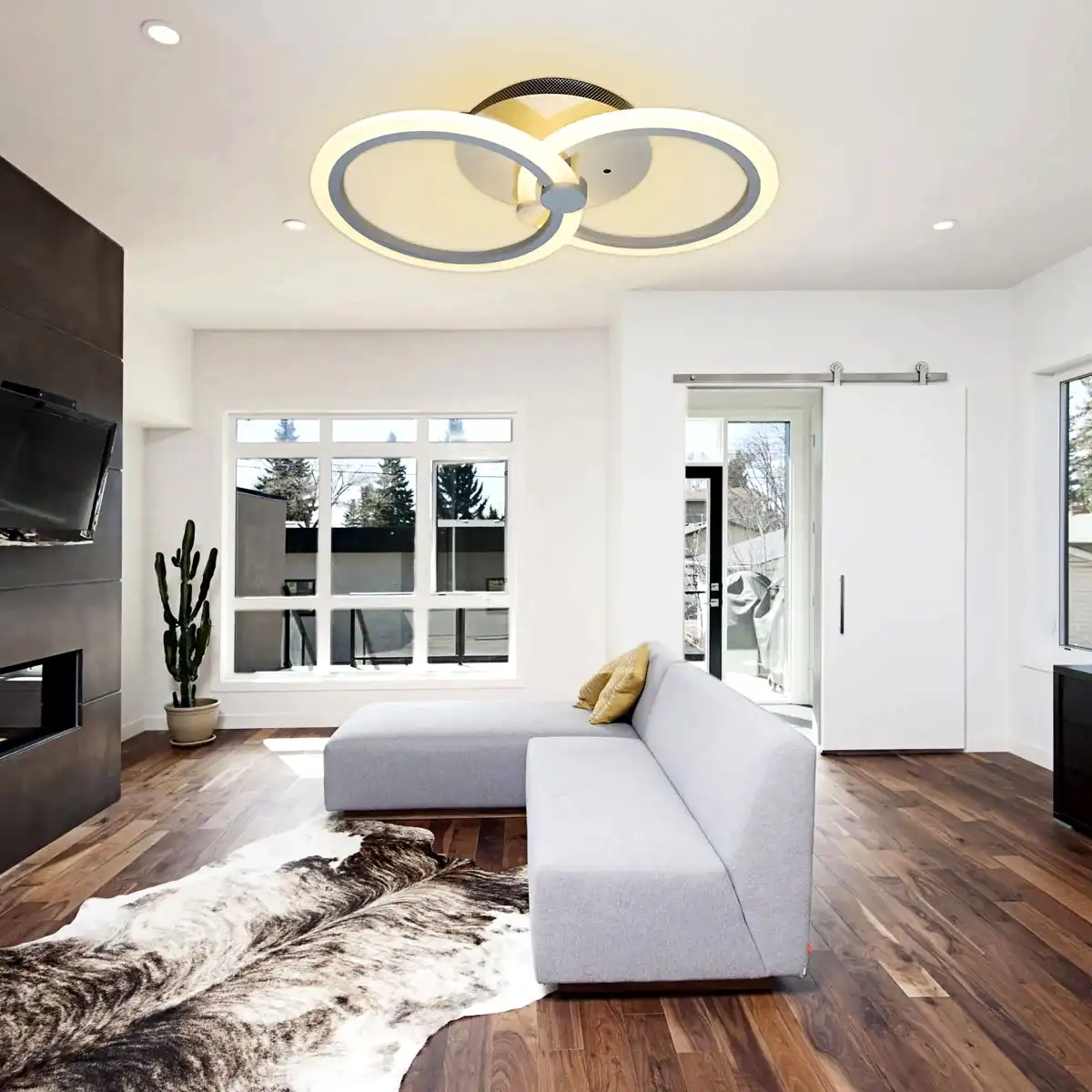 Lustra LED cu telecomanda, alba, rotunda, 48W, trei tipuri de lumina calda/naturala/rece, dimabila, 40x30x10cm, aplicata, moderna 2862