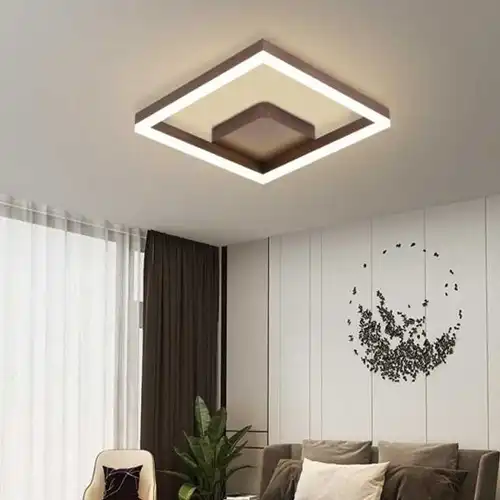 Lustra LED cu telecomanda, maro, patrata, 80W, trei tipuri de lumina calda/naturala/rece, dimabila, 37x37x9cm, aplicata, moderna 3797